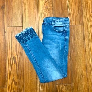 Kids size 12 light washed embroidered cuff cropped jeans